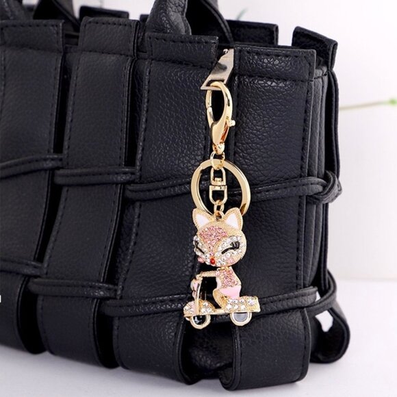 Pink Fox Keychain Rhinestone Fox Charm Fox Bag Charm - Picture 7 of 11
